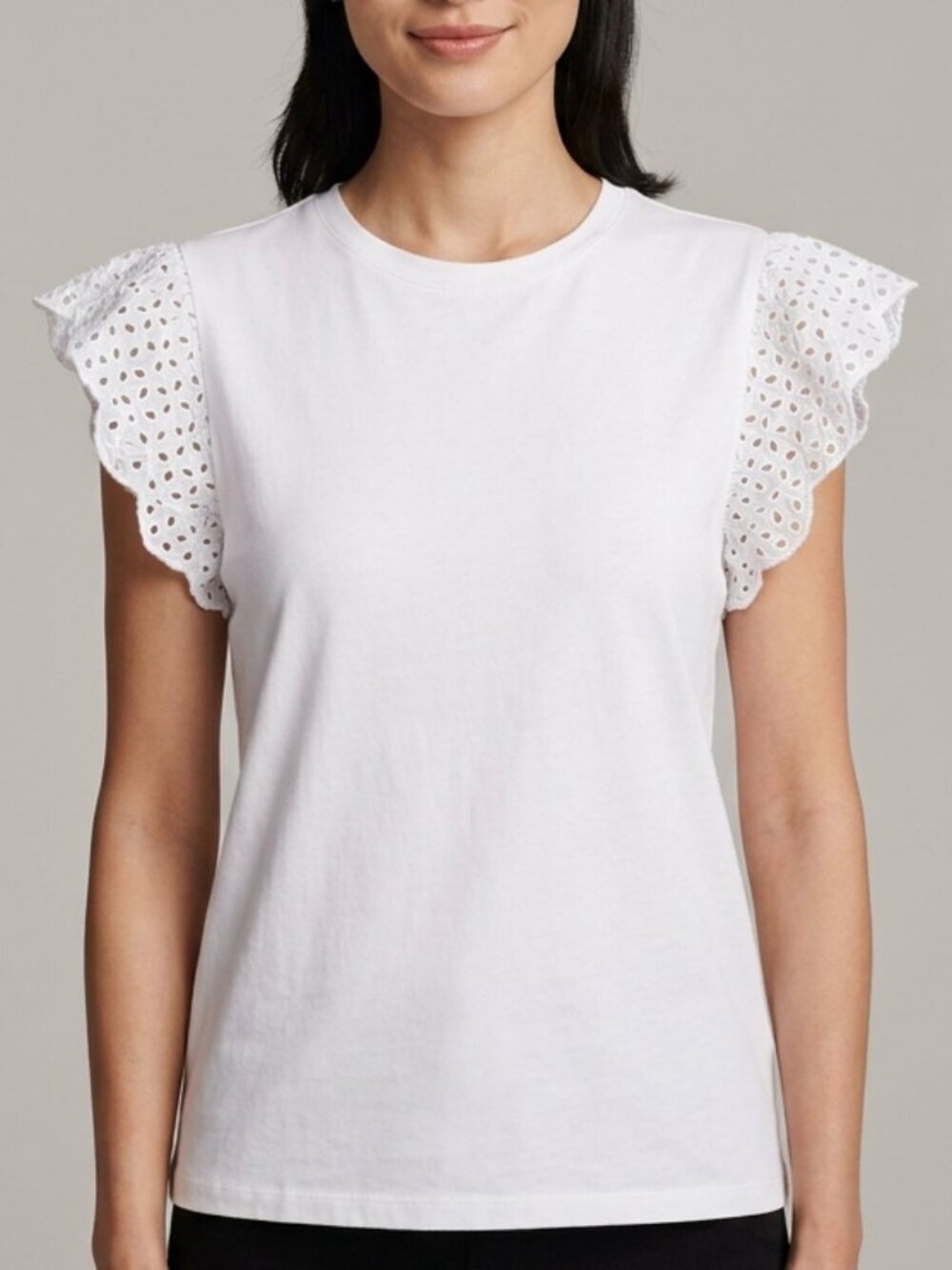 Karl Lagerfeld Paris White Top with Lace Flutter Sleeves